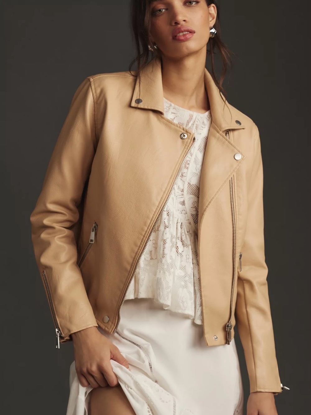 Anthropologie Beige Leather Moto Jacket